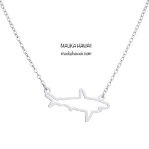 Stainless Ocean Shark Silver Silhouette Pendant Charm Necklace w 18in Chain New!